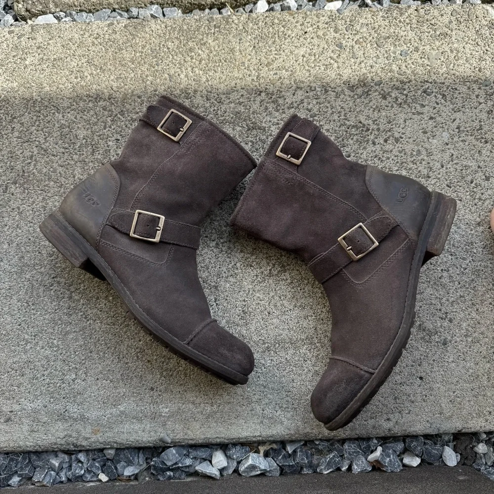 UGG Boots Lancing Dune Brown Leather Cap Toe zippers Ankle 10057614 Mens Sz 11.5